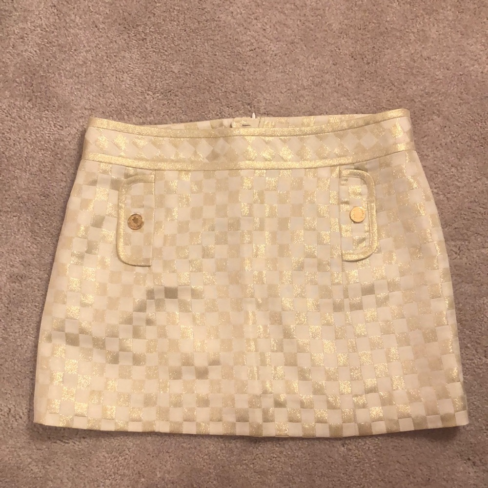 Lilly Pulitzer Gold Lurex White Checker Tate Skirt
